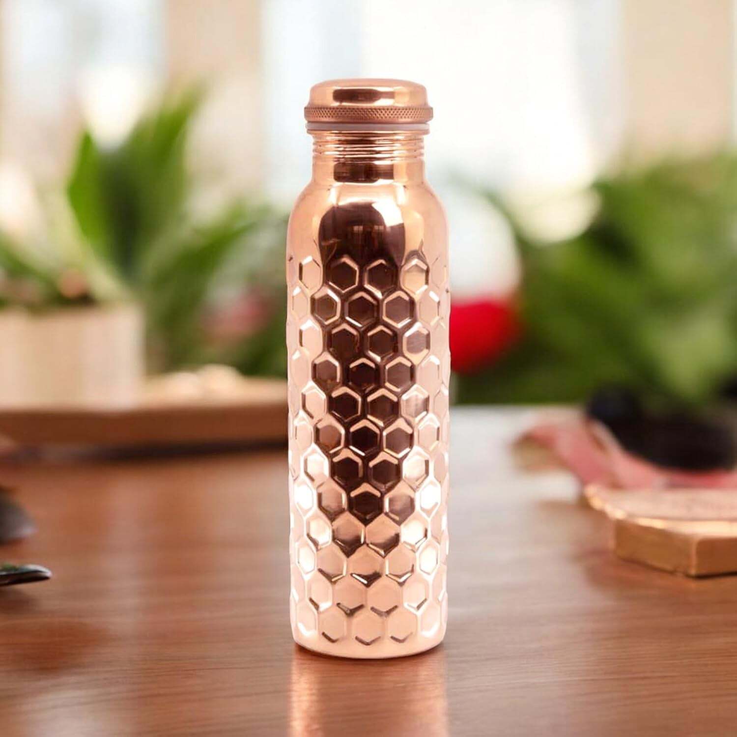 Diamond Cut Copper Water Bottle 2 Glasses with Gift Boxs