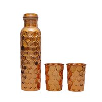 Diamond Cut Copper Water Bottle 2 Glasses with Gift Boxs