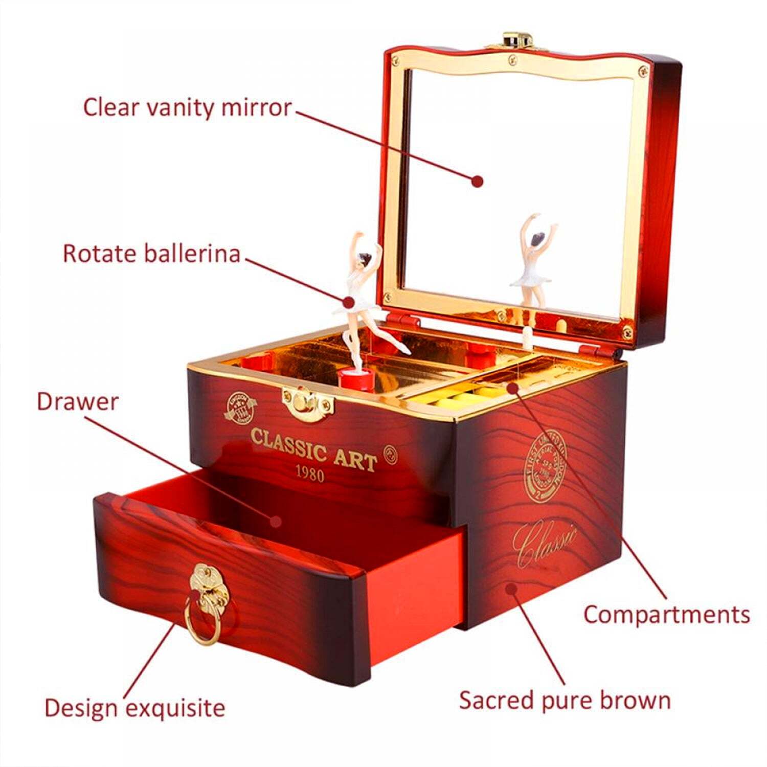 Dancer Ballerina Piano Music Box Hand Crank Music Plastic Box