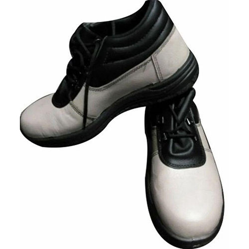 Men Leather Safety Shoes - Color: White & Black