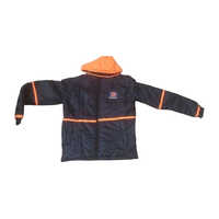 Indian Oil Petroleum Jacket - Polyester Material, Black & Orange Color Combination | Unisex Design with Hood, Full Sleeves, Washable, Unique Printed Technics