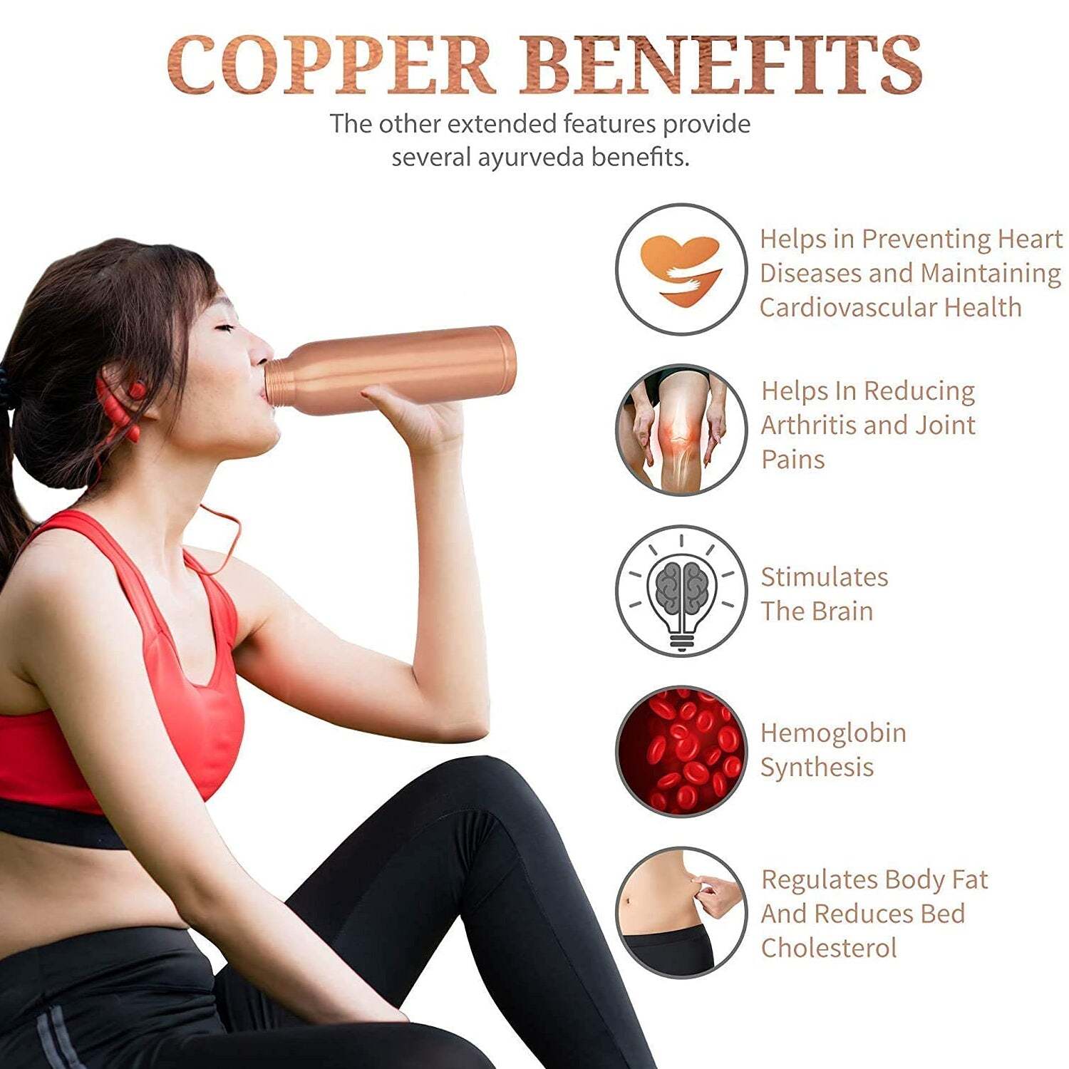 Copper Water Bottle 2 Glasses With Gift Box S