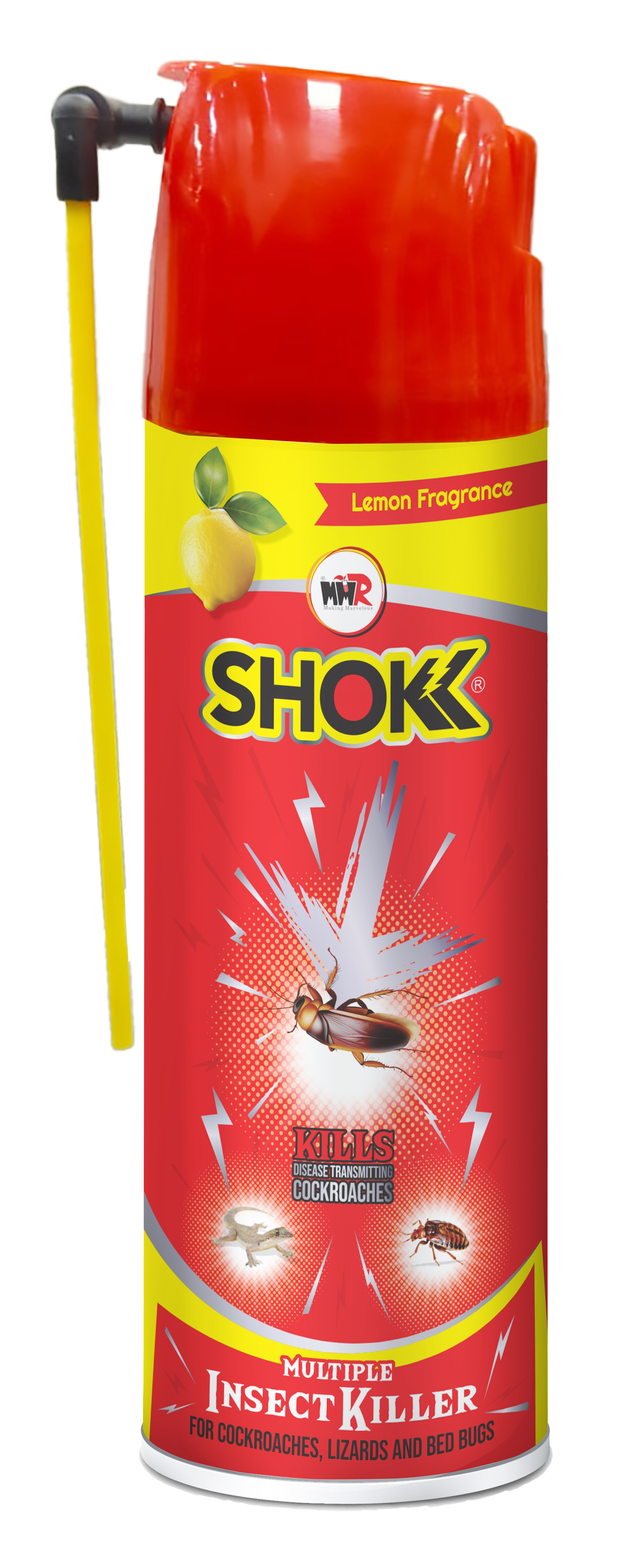 Shokk Red Spray 200ml - Propoxur 1% + Cyfluthrin 0.25% Active Ingredient , Lemon Fragrance For Effective Insect Control Against Cockroaches & Bedbugs