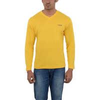 V Neck T Shirts - Cotton Blend, Sizes M, L, XXL , Yellow Plain Long Sleeve Design