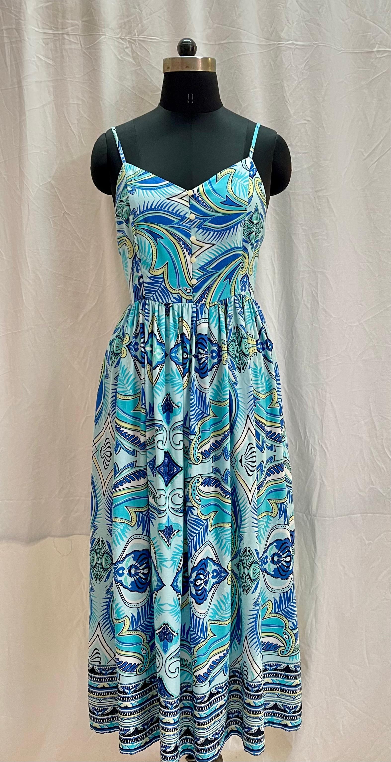 Womens Fashionable Long Dress - Rayon Material Sizes Xs To Xxxl Elegant Blue Color | Breathable Washable Sleeveless Design For Easy Summer Wear