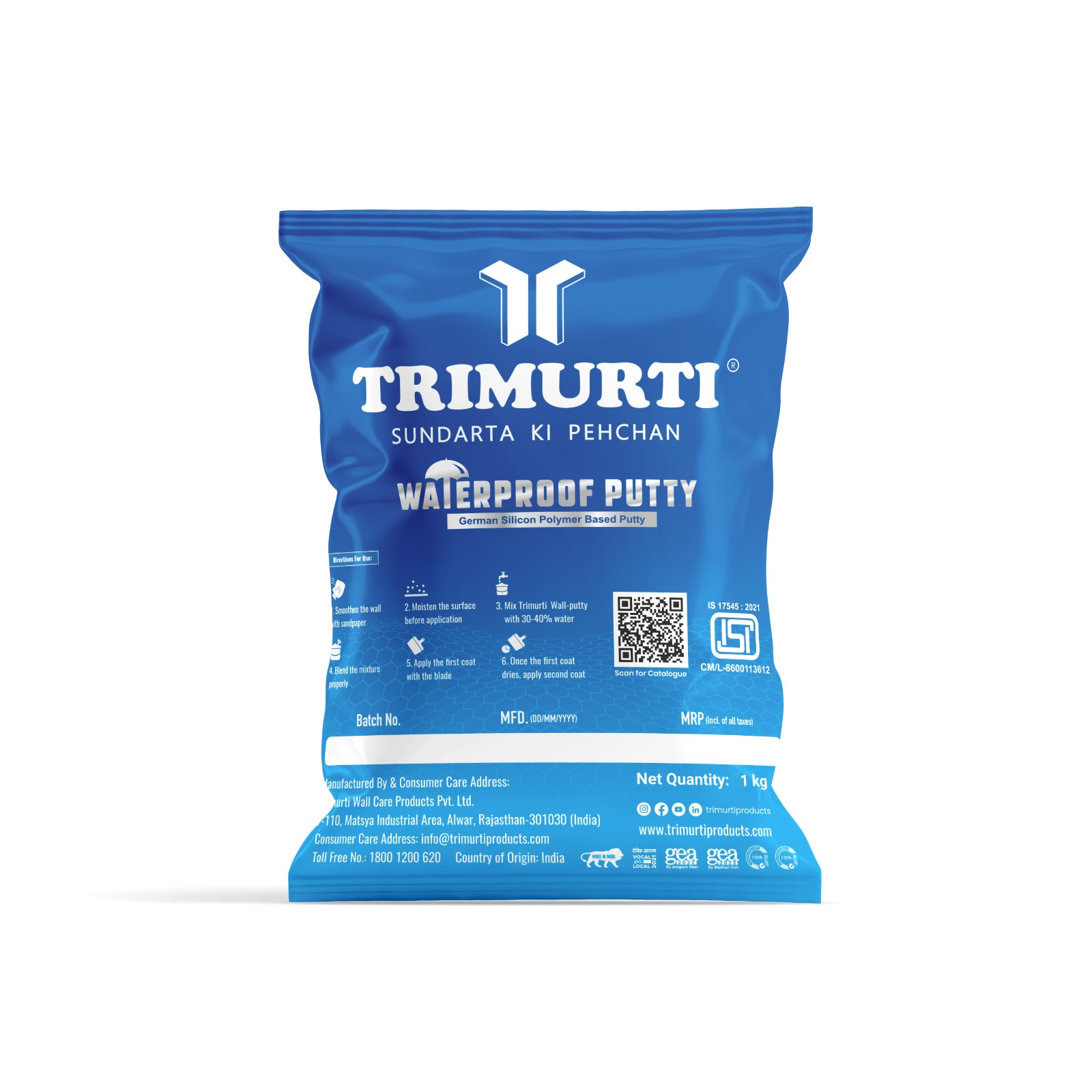 Trimurti 1 Kg Waterproof Wall Putty - Color: White