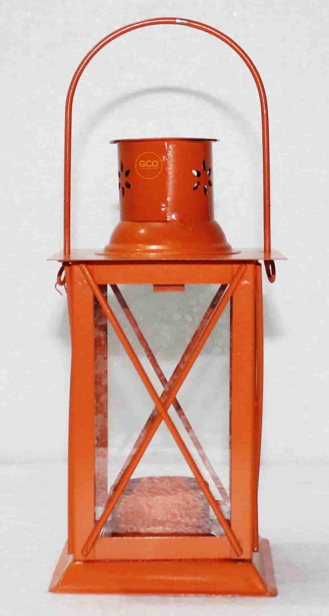 Shining Lanterns - Glass, 5x5x8 Inches, Orange Color - Modern Shape, Traditional Style For Indoor And Outdoor Ambient Lighting