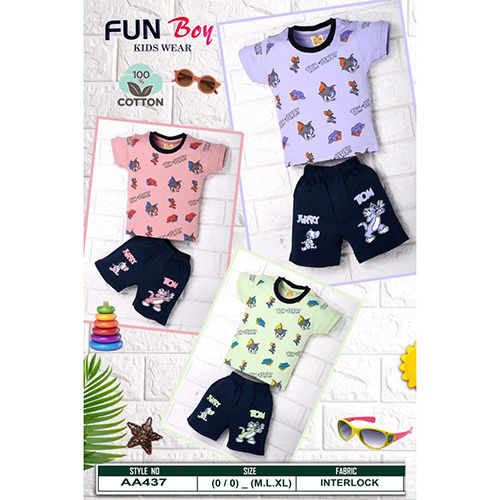 Aa437 100% Cotton Boys T-Shirt And Pant Set - Color: Multicolor