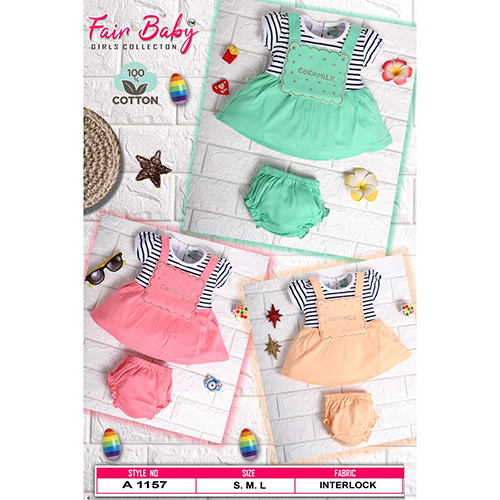 A1157 Baby Girl Cotton Frock with Bottom Set