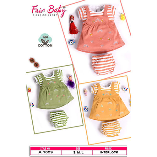 A1029 Baby Girl Cotton Frock With Bottom Set - Color: Various Available