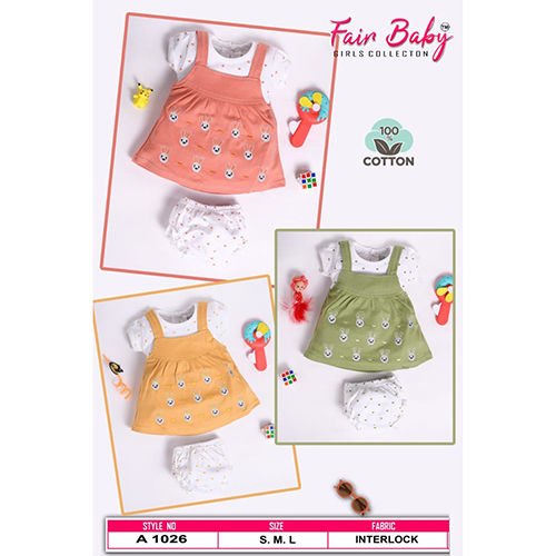 A1026 Baby Girl Cotton Frock With Bottom Set - Feature: Washable