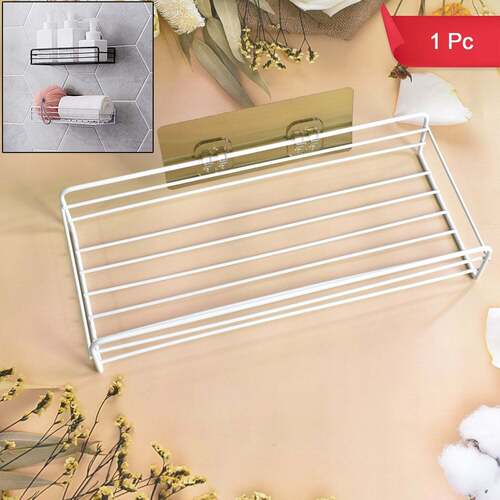 Steel Self-Adhesive Multipurpose Bathroom Shelf with Hookss