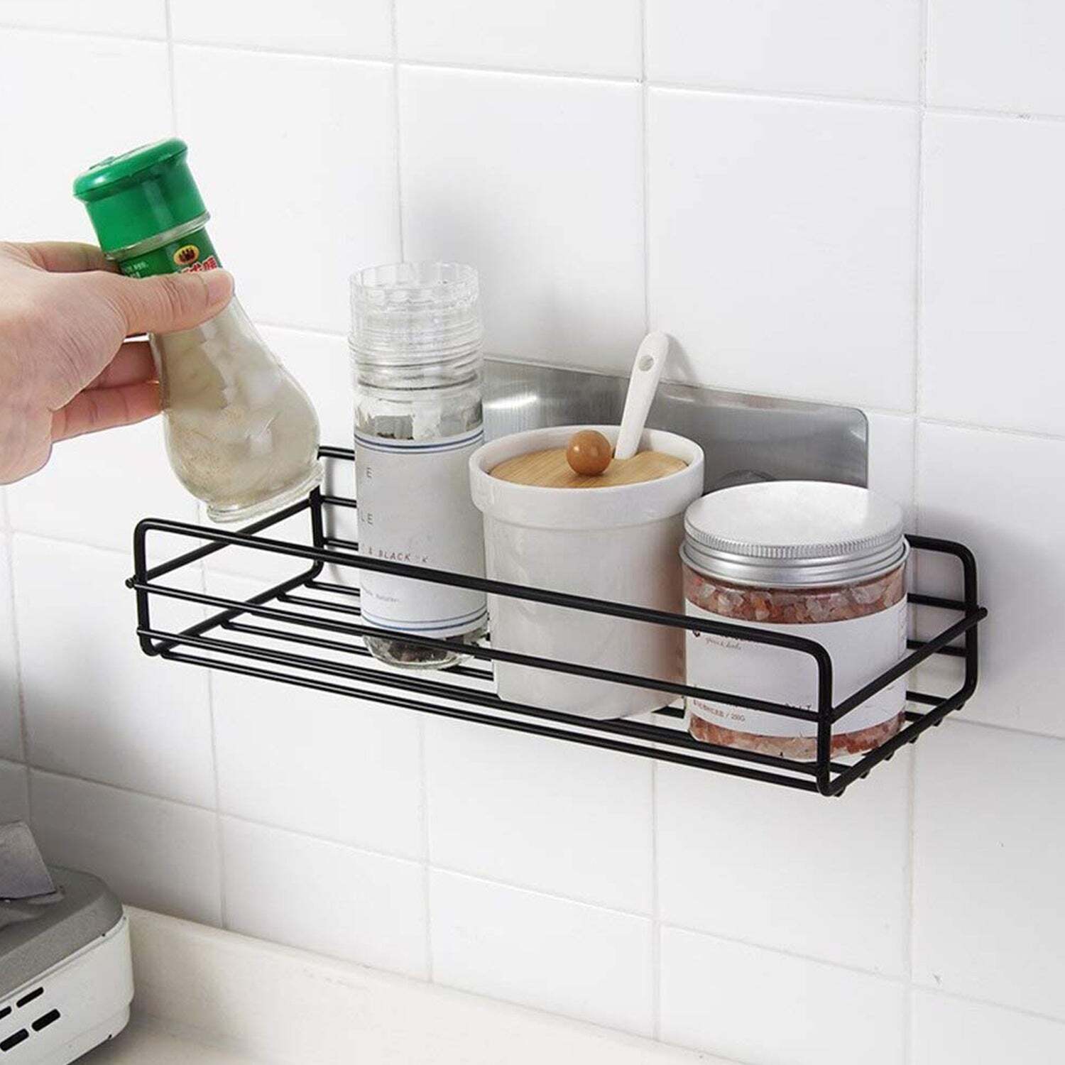 Steel Self-adhesive Multipurpose Bathroom Shelf With Hookss