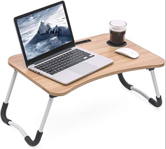 Study Foldable Table - Stainless Steel & Wood, 18mm Size, Beige Color | Lightweight, Polished Finish, Easy To Clean, Moisture Proof, Space-saving Design