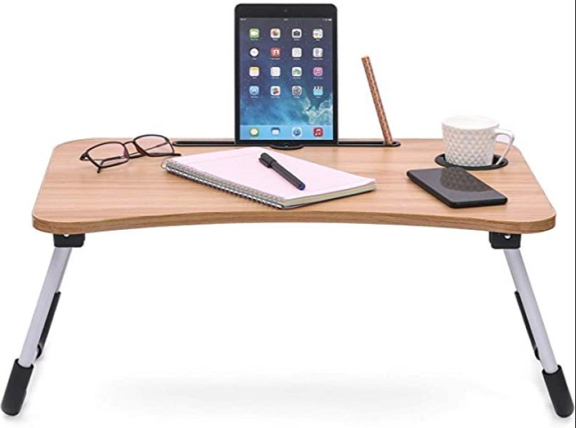 Study Foldable Table - Stainless Steel & Wood, 18mm Size, Beige Color | Lightweight, Polished Finish, Easy To Clean, Moisture Proof, Space-saving Design