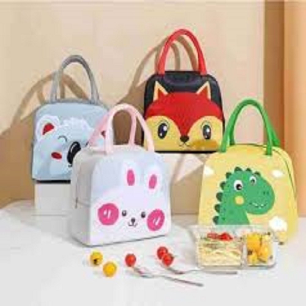 Cartoon Print Lunch Bag - High-quality Polyester Standard Size Blue & White | Moisture-proof Recyclable Customizable Design
