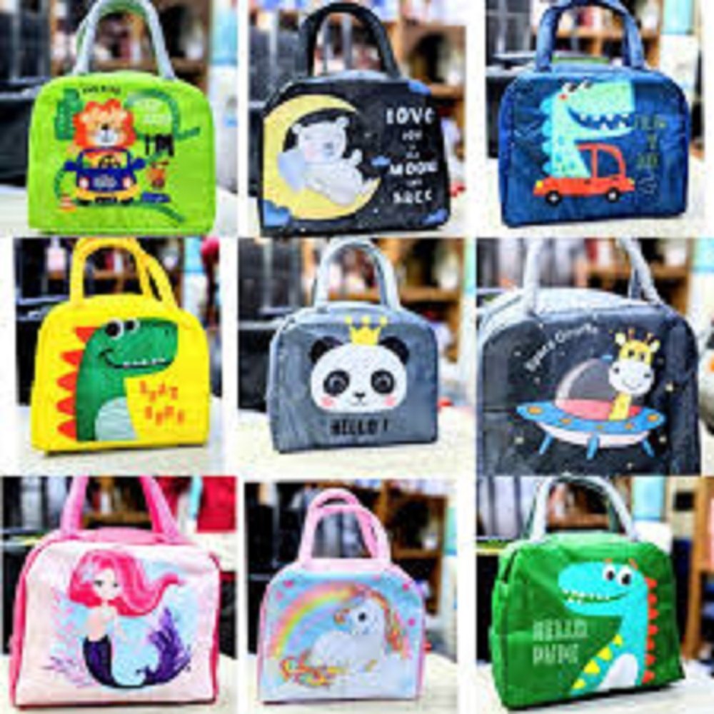 Cartoon Print Lunch Bag - High-quality Polyester Standard Size Blue & White | Moisture-proof Recyclable Customizable Design