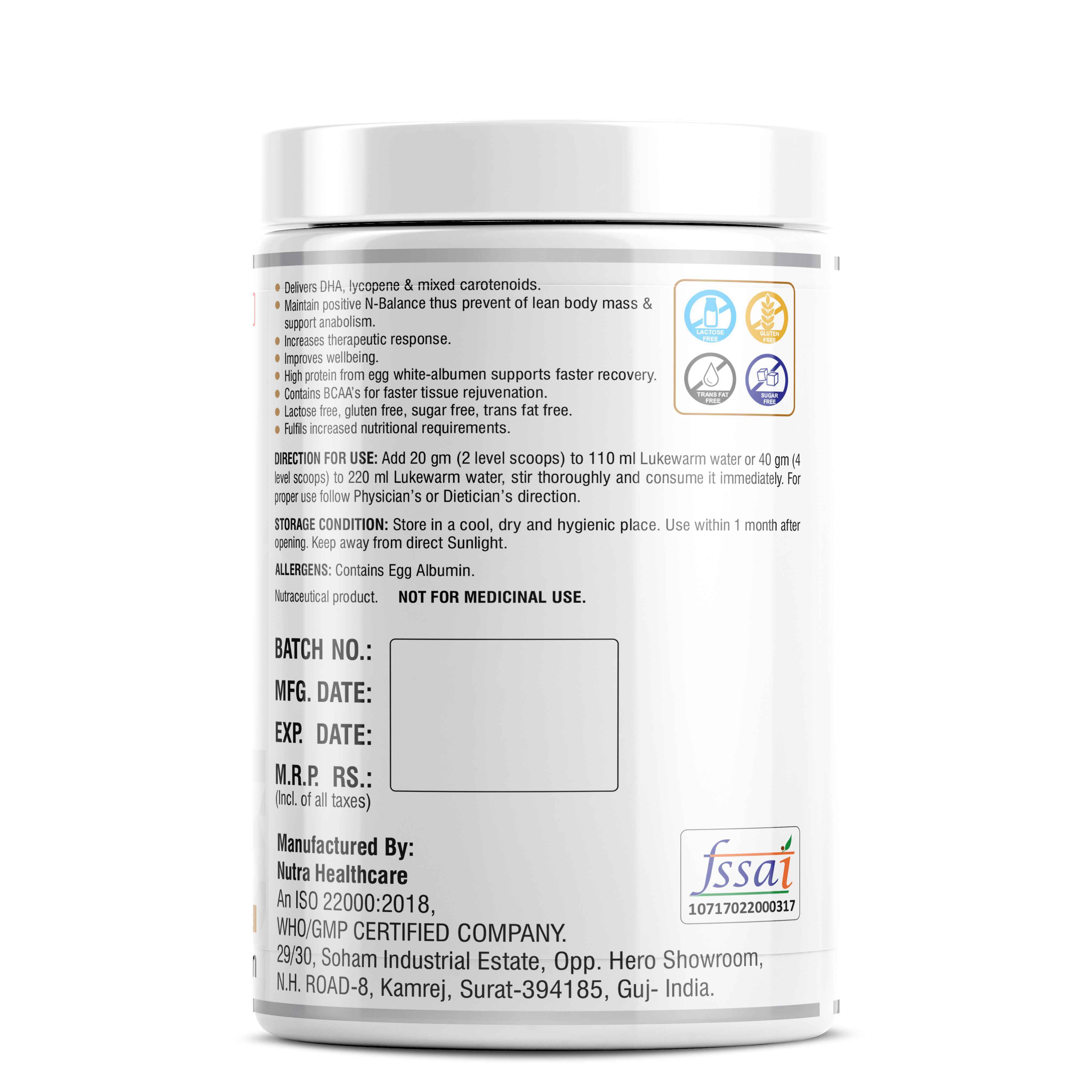 Egg Albumin Powder - Fast-acting Protein Supplement | Replenishes Protein Stores, Prevents Fluid Overload, Customizable Flavor, 18-36 Month Shelf Life