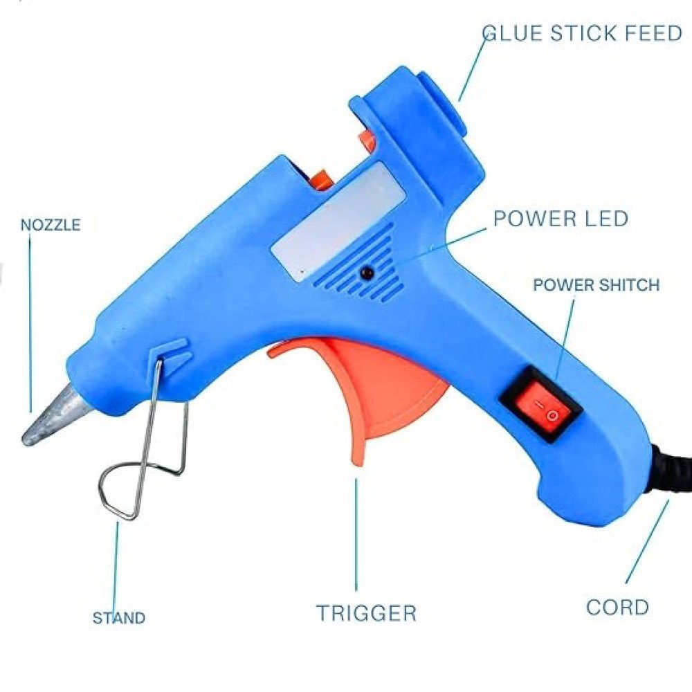 Glue Gun With Super Fast Heating Element - Plastic, 20 Watt, Blue | On/off Button, 380⺠Heating, Power On Indicator, Versatile For Crafts