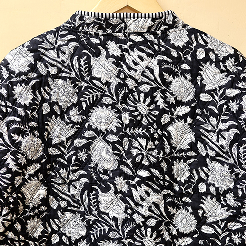 Black And White Hand Block Print Boho Jacket - Color: Balck