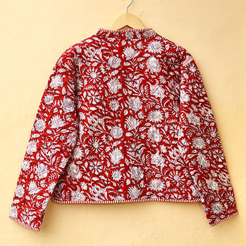 Red And White Hand Block Print Boho Jacket