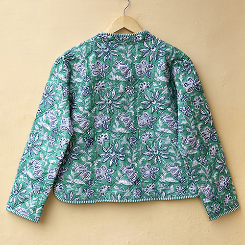 Green And White Hand Block Print Boho Jacket - Ethnic Region: Indian