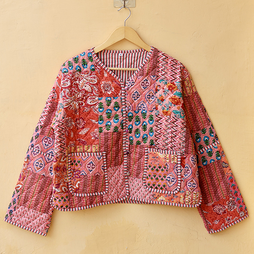 Kimono Indian Hand Block Printed Vintage Style Boho Jacket - Bust Size: Requirement Based Yard