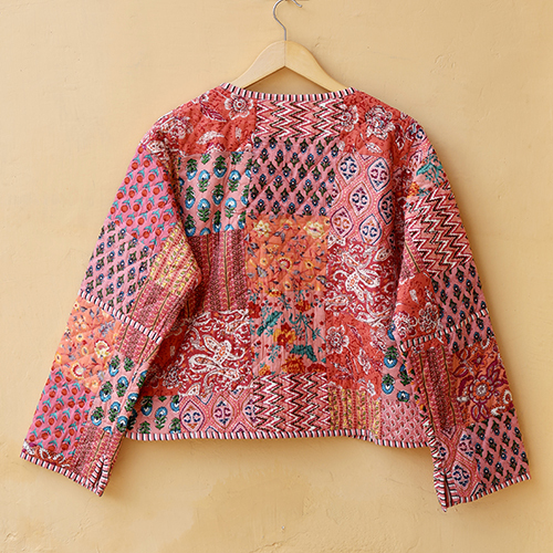 Kimono Indian Hand Block Printed Vintage Style Boho Jacket - Color: Multicolor