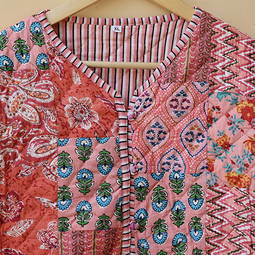 Kimono Indian Hand Block Printed Vintage Style Boho Jacket - Color: Multicolor