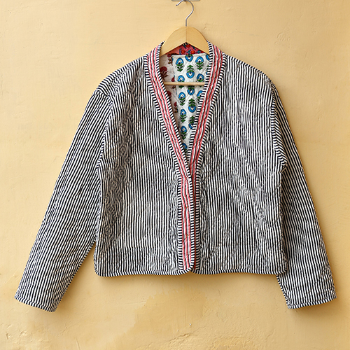 V-Neck Cotton Handcrafted Kantha Jacket