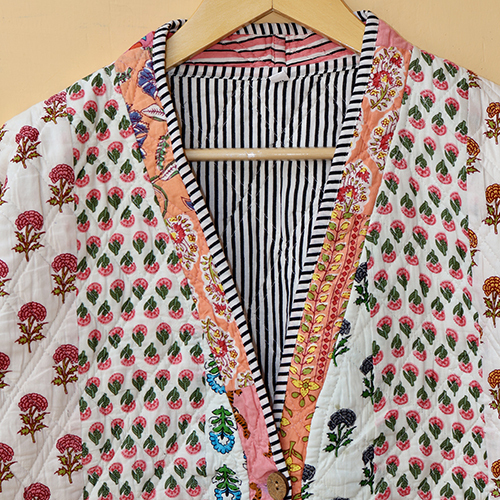 V-Neck Cotton Handcrafted Kantha Jacket