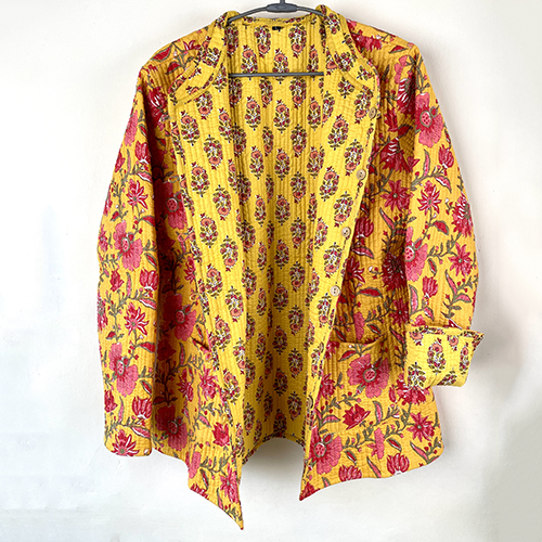 Stylish Yellow And Pink Floral Coat