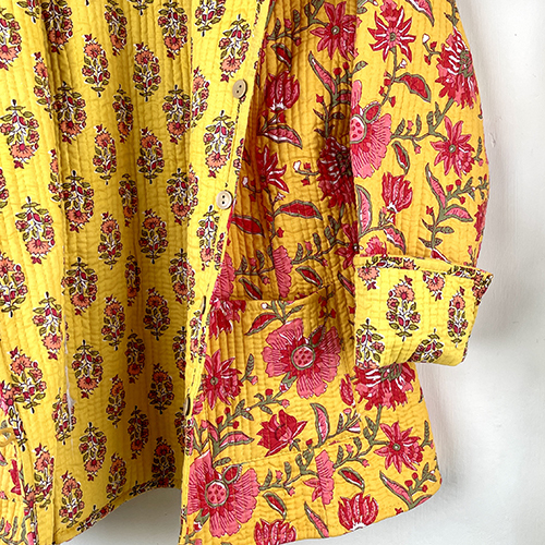 Stylish Yellow And Pink Floral Coat