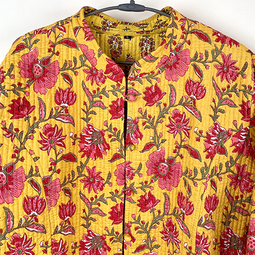 Stylish Yellow And Pink Floral Coat