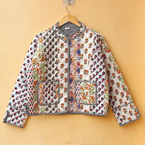 Indian Handmade Patchwork Cotton Quilted Jacket - Color: Multicolor