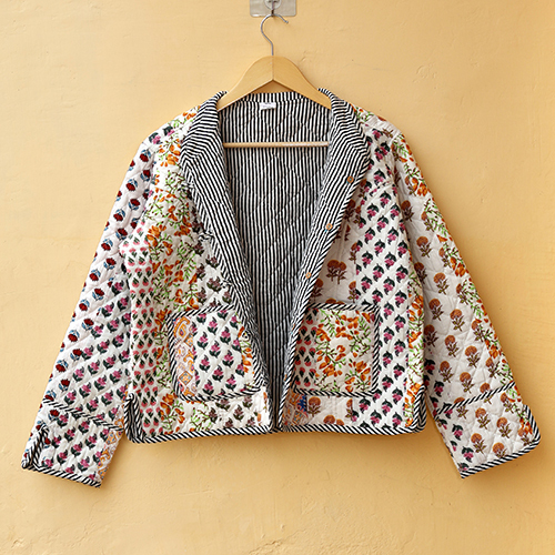 Indian Handmade Patchwork Cotton Quilted Jacket - Bust Size: Requirement Based Millimeter (Mm)