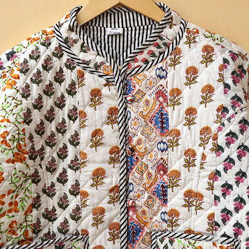 Indian Handmade Patchwork Cotton Quilted Jacket - Bust Size: Requirement Based Millimeter (Mm)