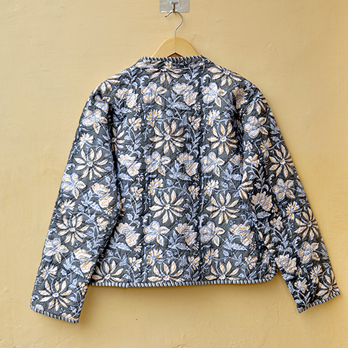 Vegetable Color Dyed Hand Block Print Quilted Jacket - Color: Multicolor