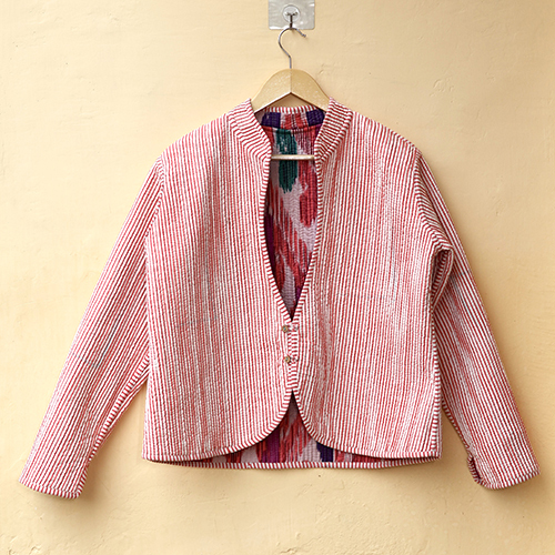 Ikat Print Womens Cotton Quilted Jacket