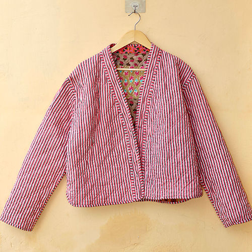 Patchwork Womens Quilted Reversible Coat - Color: Pink