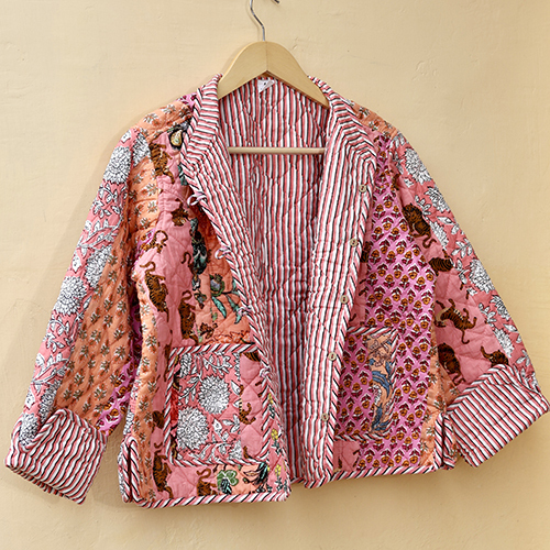 Patchwork Quilted Reversible Coat - Color: Multicolor