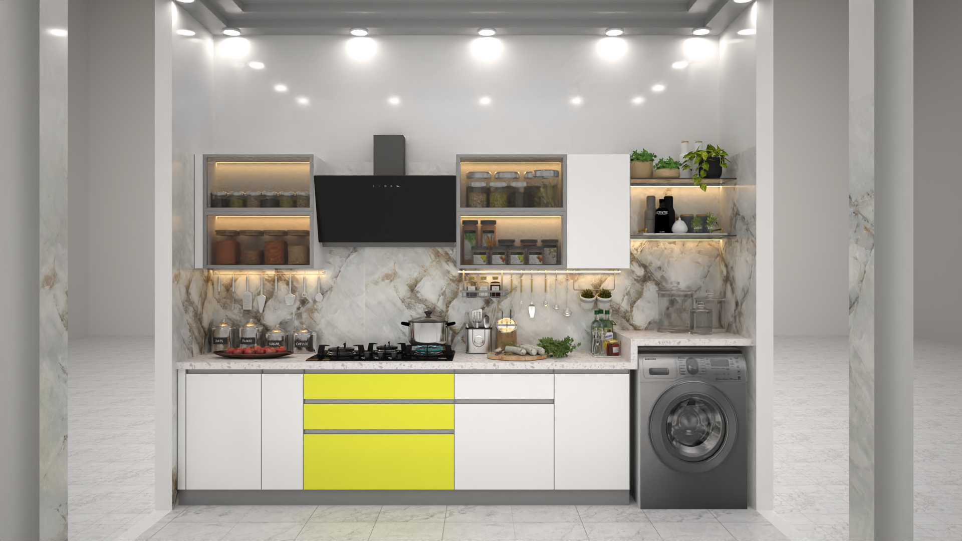 Designer Modular Kitchen - High-quality Stainless Steel Customizable Color With Granite Counter Top | Durable Easy To Clean Indian Style Eco-friendly