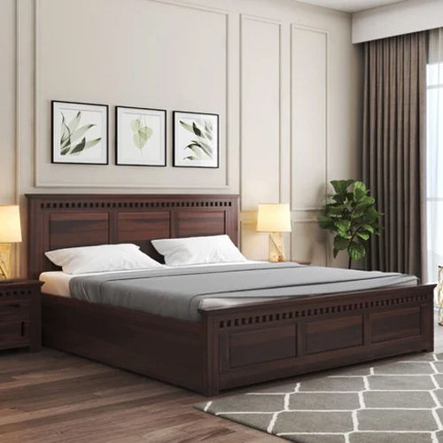 Double Wooden Bed With Storage - Color: Brown