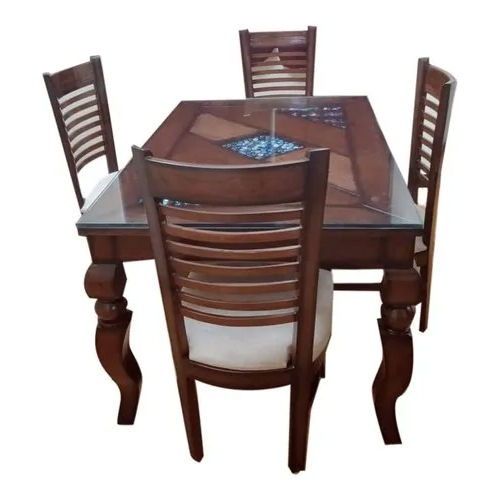 4 Seater Wooden Dining Table Set - High-Quality Teak Wood, Modern Brown Design , Comfortable Chairs for Home Use