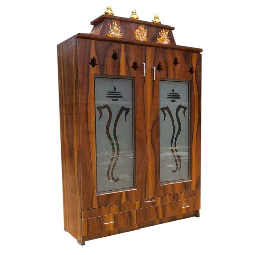 Brown Wooden Pooja Cabinet - Finishing: Polished