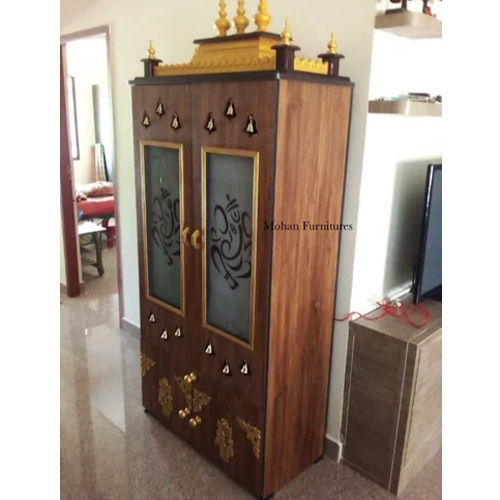 Finish Traditional Brown Wall Mounted Wooden Pooja Cupboard with Polished