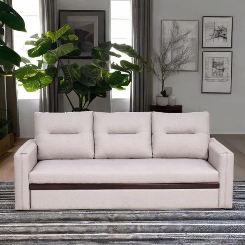 3 Seater Wooden Sofa Cum Bed - Color: White