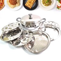 Stainless Steel Triply Multi Kadai idli, dhokla, Patra, Mini idli plates, kadai with Lids