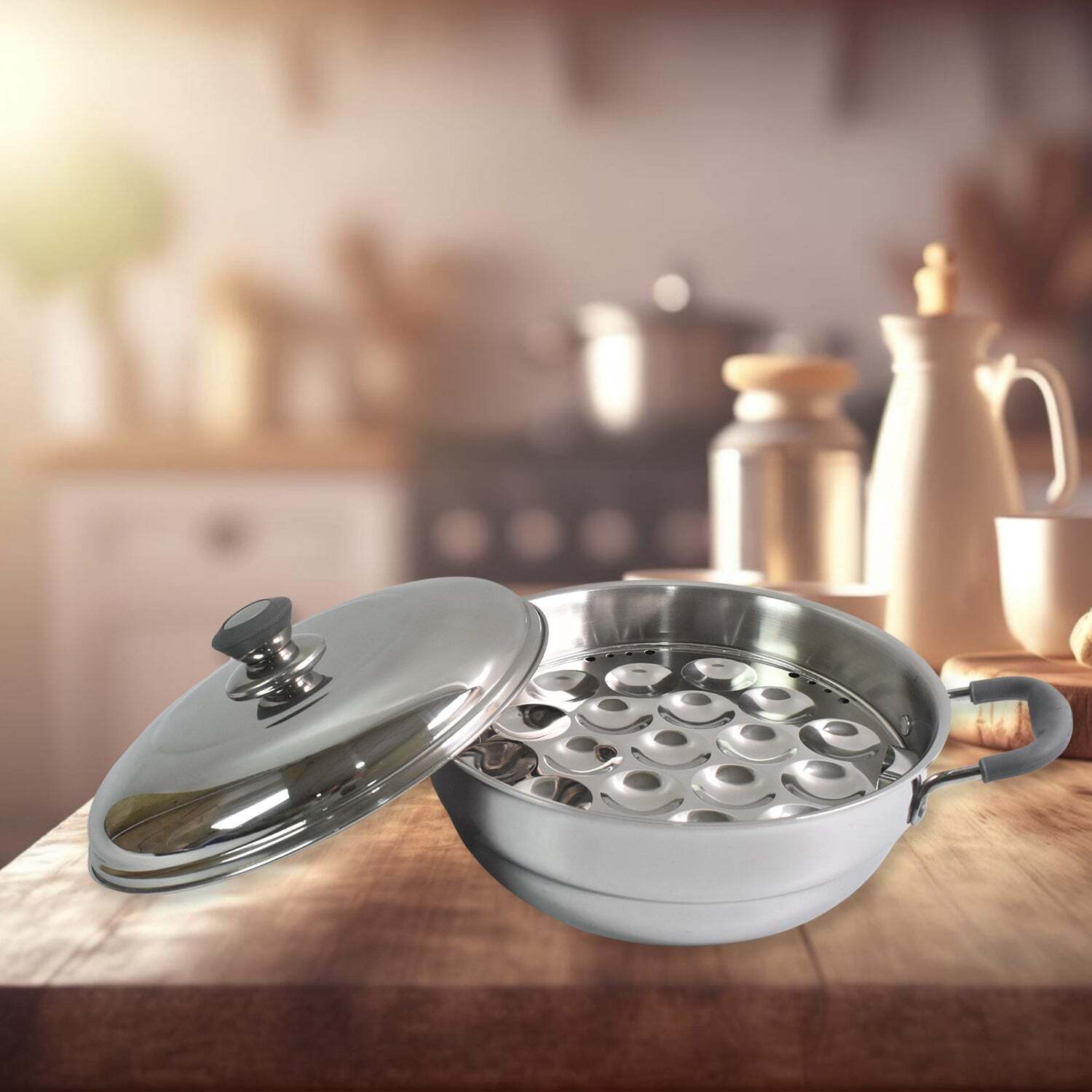Stainless Steel Triply Multi Kadai idli, dhokla, Patra, Mini idli plates, kadai with Lids