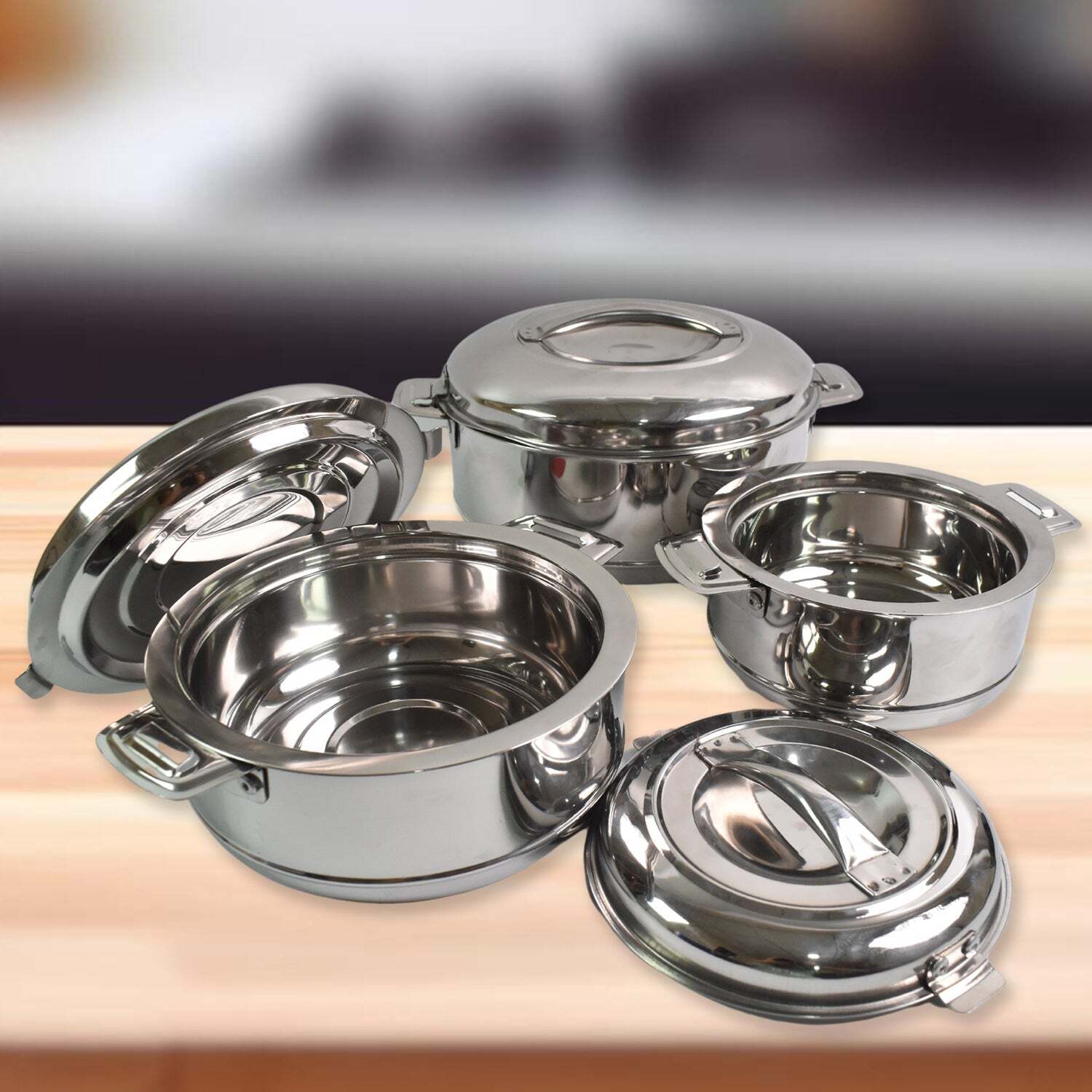 Royal Unique Hot Pot Stainless Steel Insulated Serving Casserole with Lids